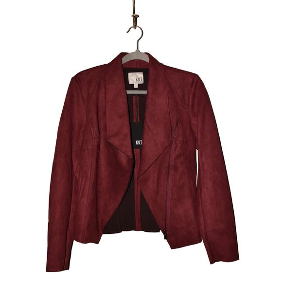 KUT FROM THE‎ KLOTH NEW $89 Carina Faux Suede Drape Moto Jacket Wine Small - Picture 1 of 4